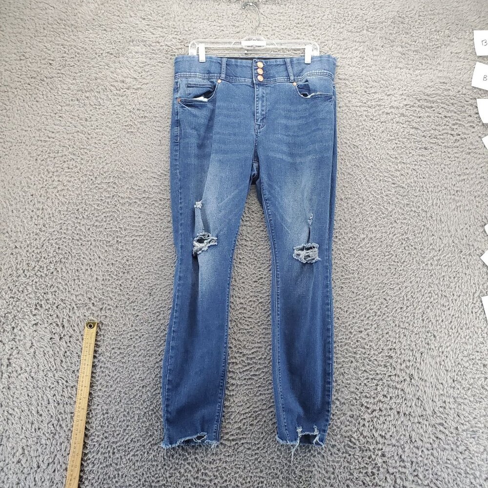 Indigo Poppy Jeans Womens Size 14 Blue Distressed Raw Hem High Rise Denim